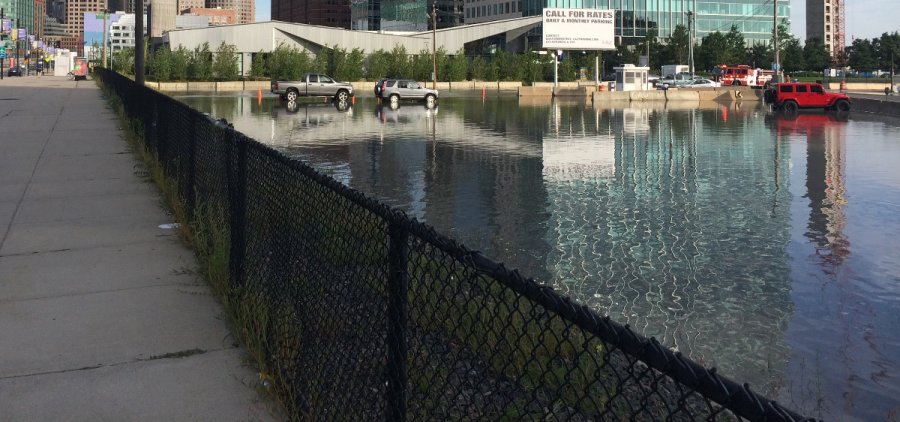 Water main break in Fort Point in South Boston