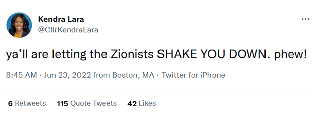 Tweet that read: ya’ll are letting the Zionists SHAKE YOU DOWN. phew!