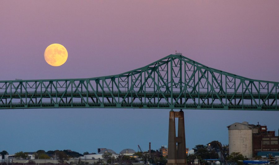 Moon rising over the Tobin Bridge