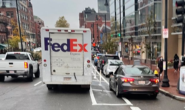 Cambridge Street bicycle lane filled with cars