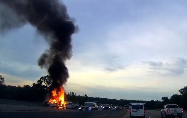 Flames and smoke from one of the crashes