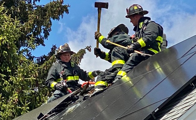 Firefighters deal with solar-panel fire