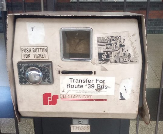 Machine for spitting out transfers from the Orange Line to the 39 bus