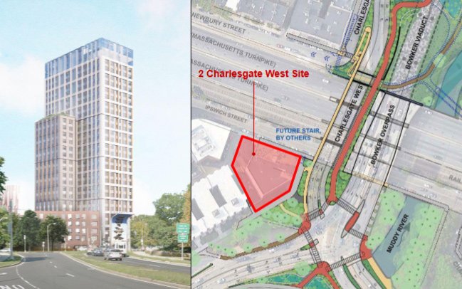 Rendering of proposed 2 Charlesgate and map showing its location