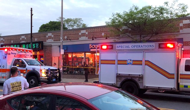 Scene outside Boomerang's in Jamaica Plain