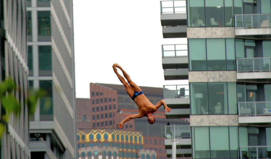 Diver going into Boston Harbor