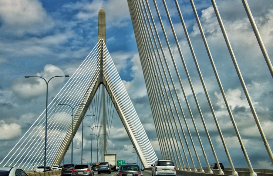 Zakim Bridge with clouds behind it