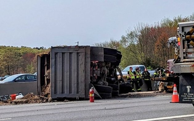 Tipped over dump truck