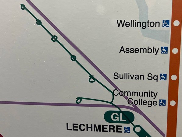 Handmade Green Line Extension on a T map