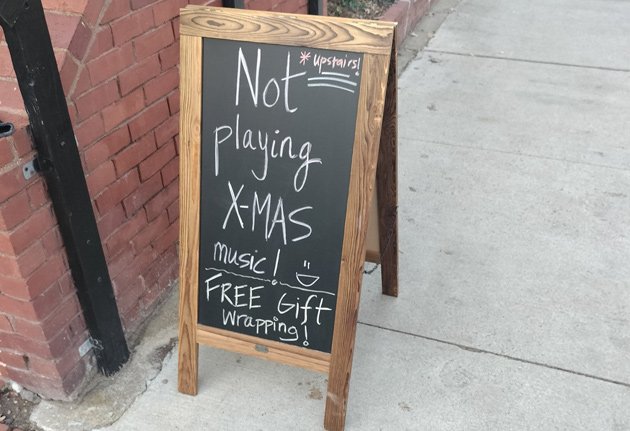 Sign that promises no Christmas music