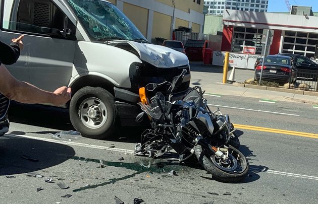 Smashed motorcycle