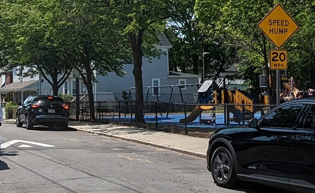 Speed hump on Evans Street in Mattapan