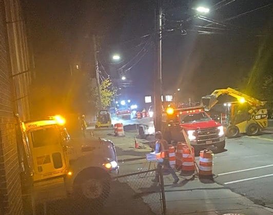 Machinery in use outside Verizon switching station on Belgrade Avenue