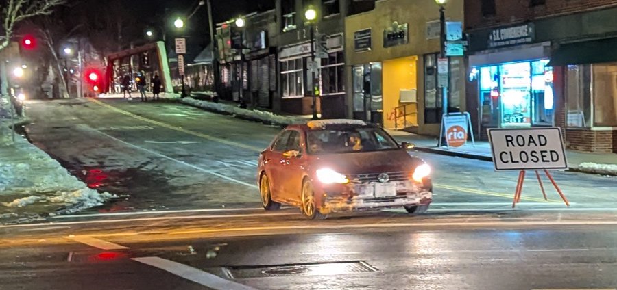 First car over the re-opened River Street bridge