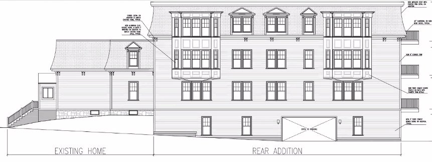 Side rendering of proposed Fuller Street house and new condos