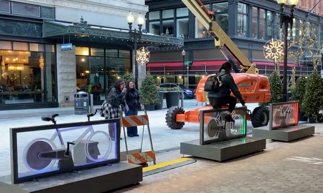 Three light cycles that play music as you pedal