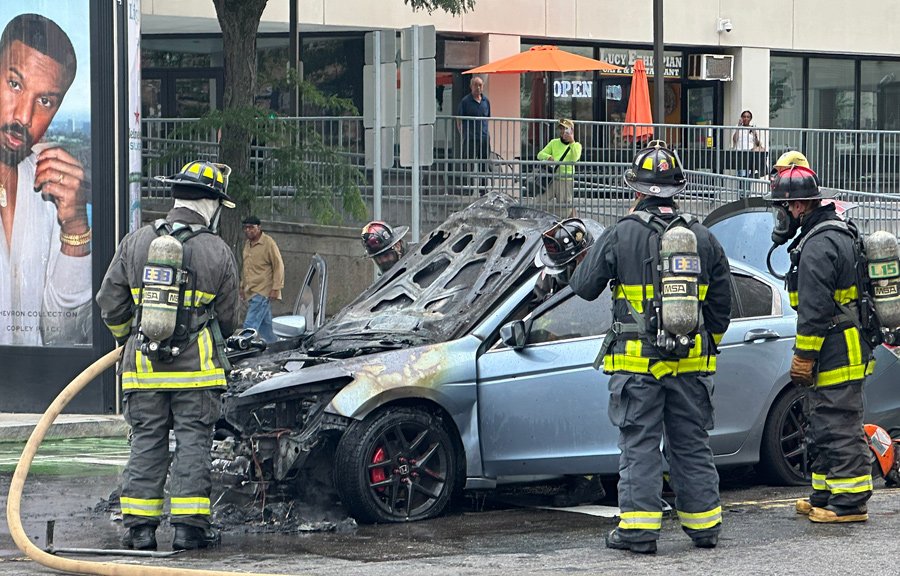 Remains of a flaming Honday at Mass. Ave. and Huntington Avenue