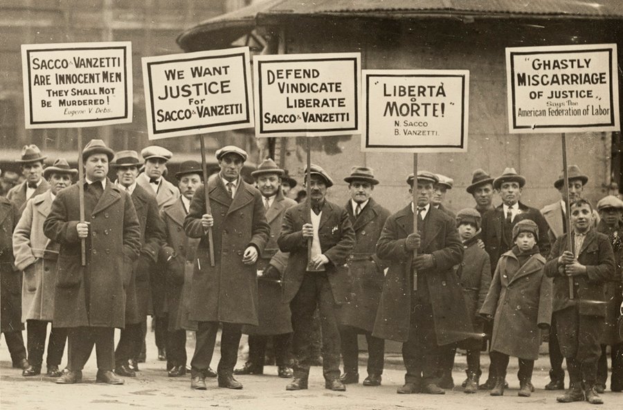 Protesters showing support for Sacco and Vanzetti