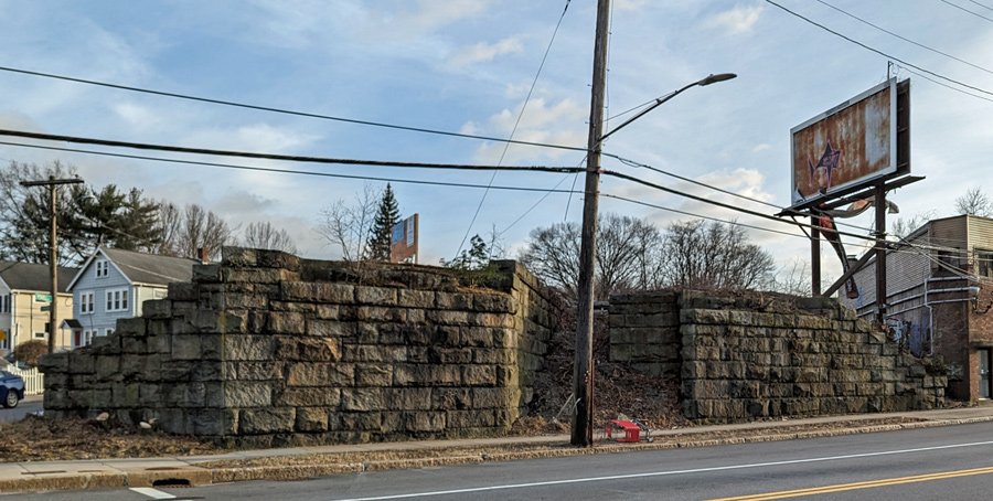 Remains of bridge support across Spring Street