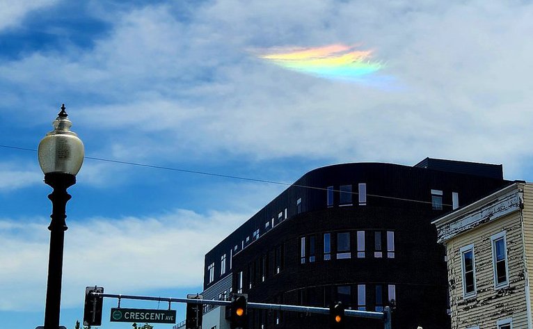 Multi-colored clouds over Dorchester Avenue