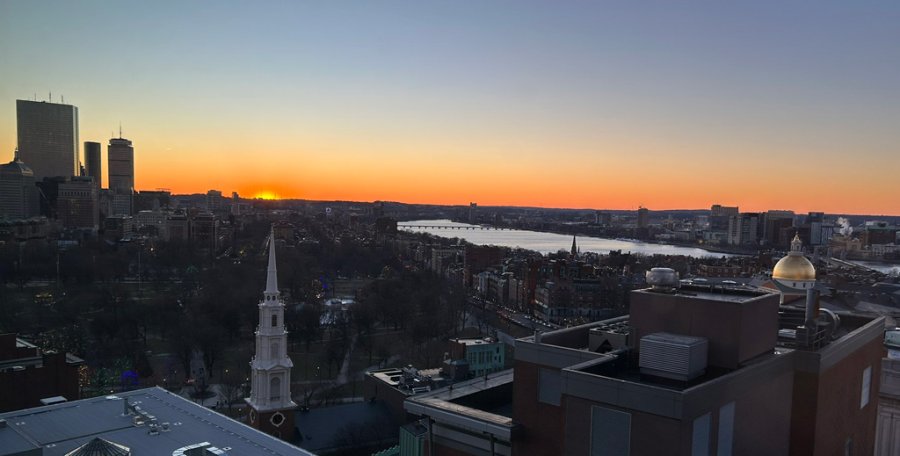 Sunset over Boston Common and Charles River