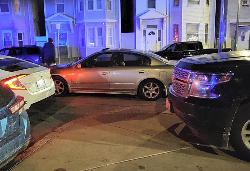 Jammed intersection with no room for pedestrians in East Boston