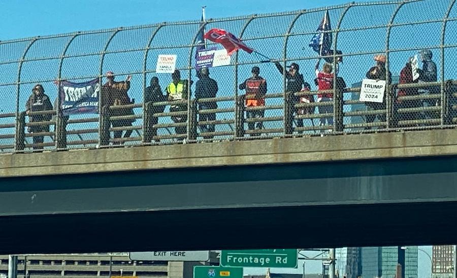 Trumpies on an overpass