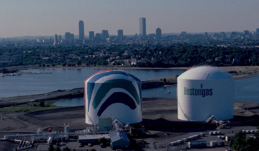 Two Boston Gas tanks along the Expressway