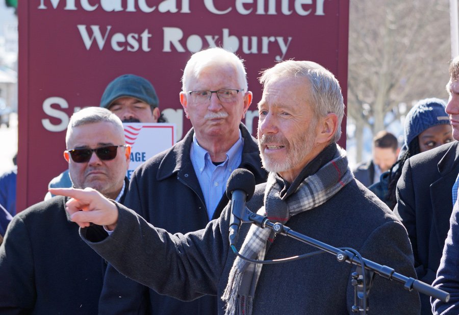 Lynch makes a point outside West Roxbury VA