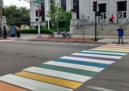 Colorful crosswalk in Central Square, Cambridge