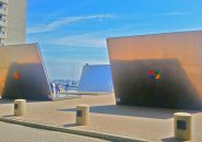 Giant laptops on Boston Harbor