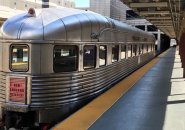 Old passenger car parked at South Station in Boston