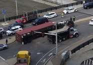 Overturned truck in South Boston