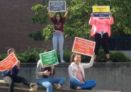 Kids protesting outside Jackson-Mann School in Allston