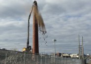 Smokestack being torn down