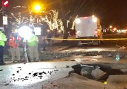 Buckled pavement after water-main break in the Back Bay