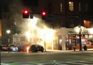 Flaming car on Columbus Avenue