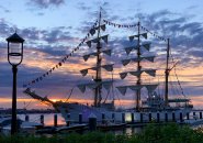 Colombian tall ship ARC Gloria at Fan Pier in Boston Harbor