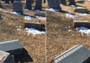 Knocked over tombstones in West Roxbury cemetery