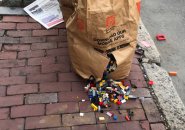 Legos spilling out of a back on Dartmouth Street