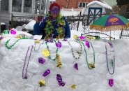 Mardi Gras snow bar in Roslindale