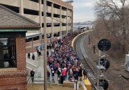 Pats fans waiting for train in Salem