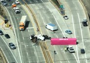 Destroyed truck on the turnpike by the Allston/Cambridge exit