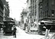 Old Boston street scene with trolley