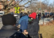 People lined up for test kits in Brighton