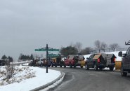 Trucks lined up for salt at the West Roxbury Public Works shed