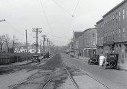 Old cars and tracks in old Boston