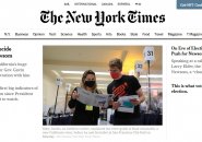 New York Times home page with People's Republik T-shirt prominently featured