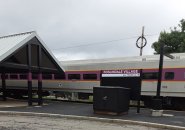 Needham Line train in Roslindale on a Sunday