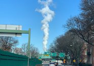 Plume of smoke or water vapor rises above Storrow Drive